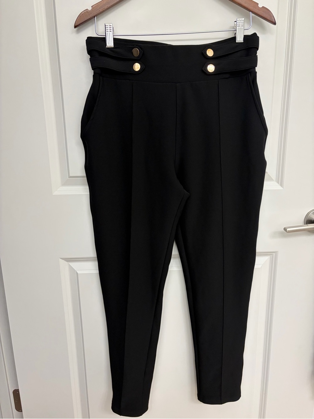 Harper Black High-Waist Button Accent Skinny Pants
